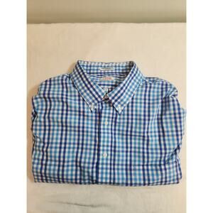 Izod Shirt Mens 20 Tall 35 36 Blue Check Long Sleeve Classic Preppy Business